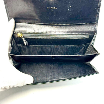 CHANEL Caviar Skin Coco Mark Tri-fold Long Wallet Black 