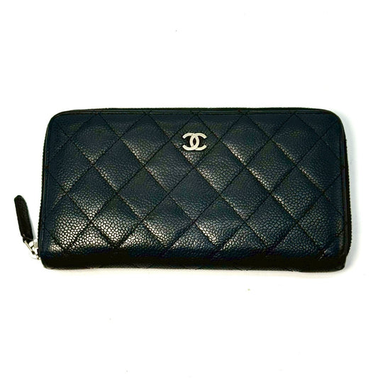 CHANEL Matelasse Coco Mark Caviar Leather Round Zip Long Wallet Black 17797882 Wallet