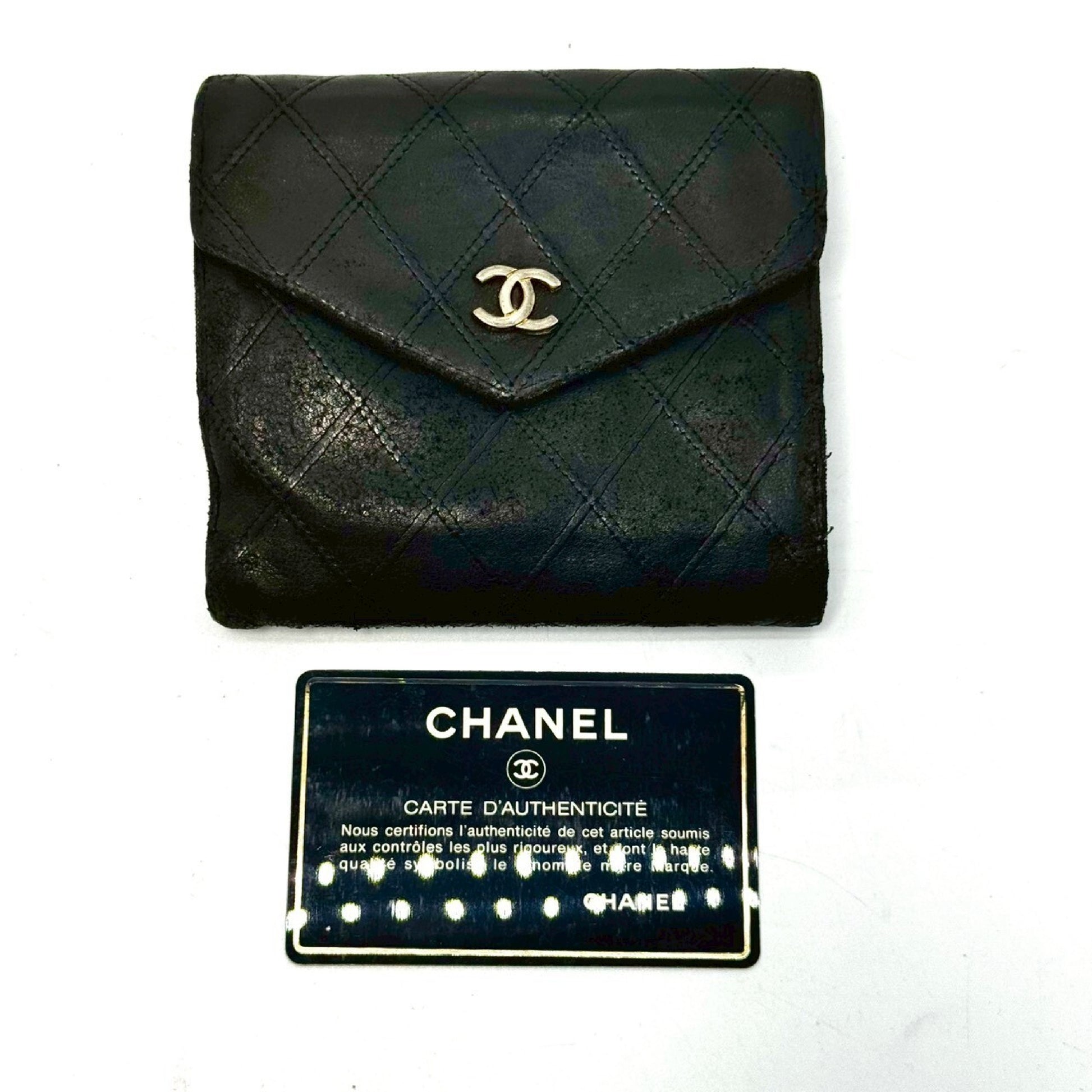 CHANEL Bicolor Coco Mark Lambskin Compact Wallet, Black, 2920429, with Guarantee Card