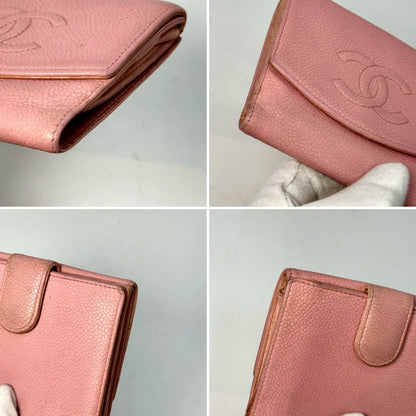 CHANEL Caviar Leather Bi-fold Compact Wallet Pink 8921726 Wallet