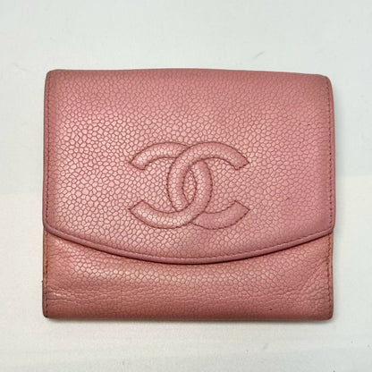 CHANEL Caviar Leather Bi-fold Compact Wallet Pink 8921726 Wallet