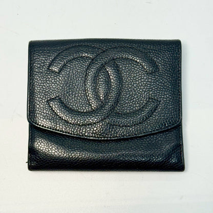 CHANEL Caviar Skin Coco Mark Bi-fold Compact Wallet with Unclear Serial Seal