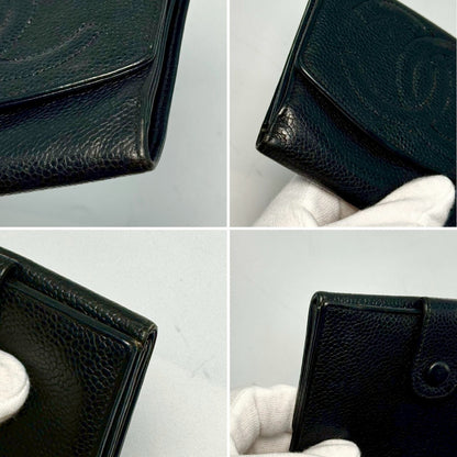 CHANEL Caviar Skin Coco Mark Bi-fold Compact Wallet with Unclear Serial Seal