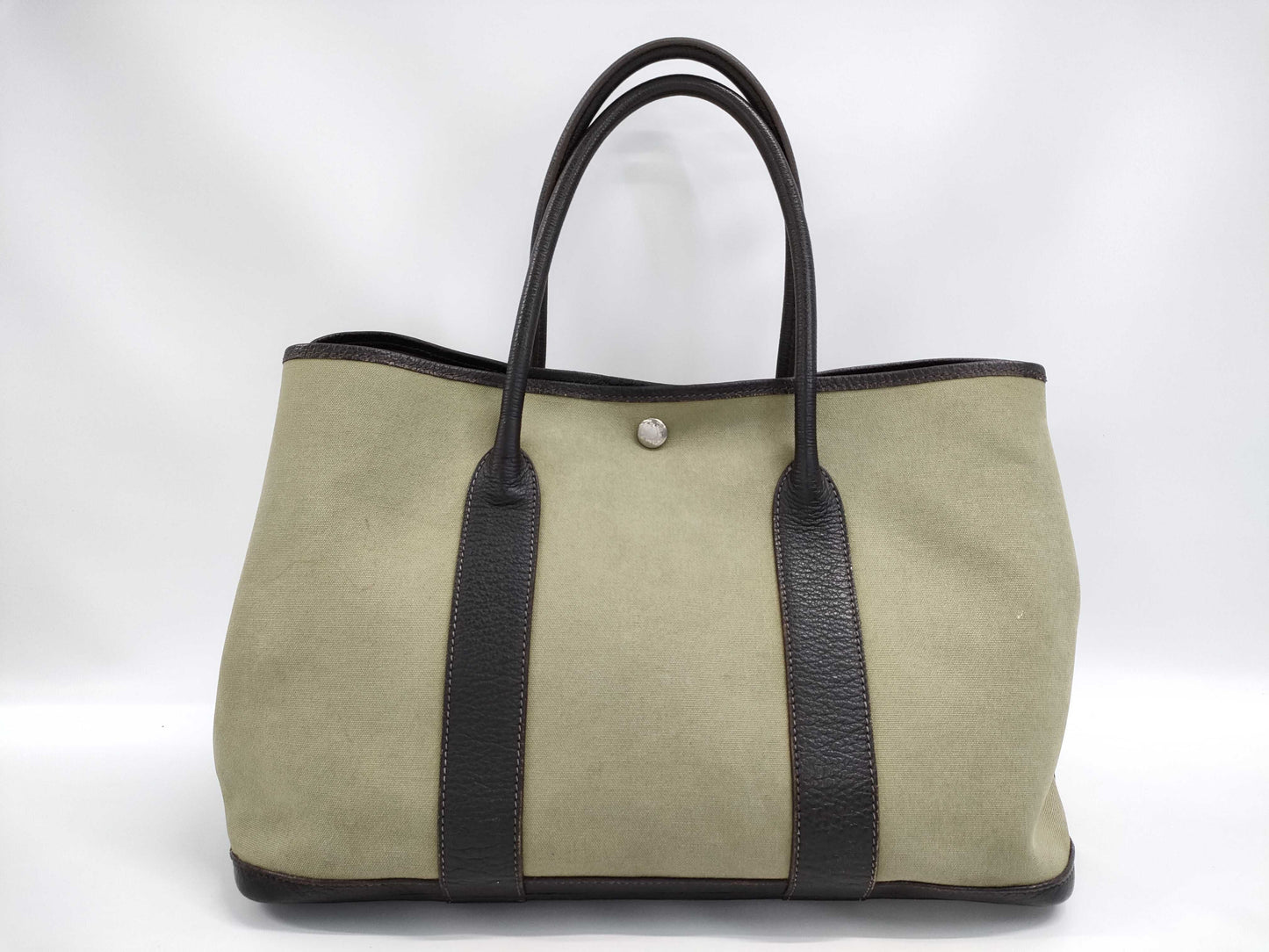 HERMES Garden Party PM Toile Offier Khaki Handbag