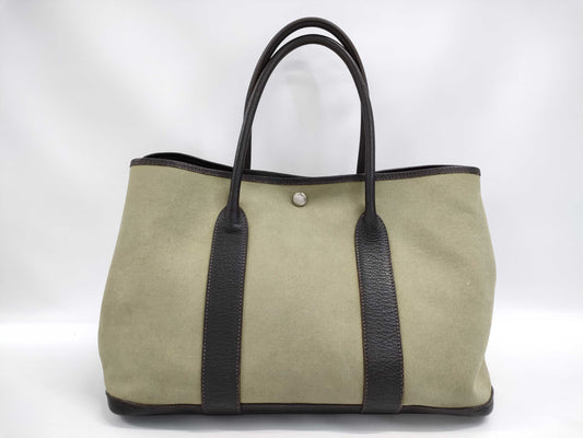HERMES Garden Party PM Toile Offier Khaki Handbag