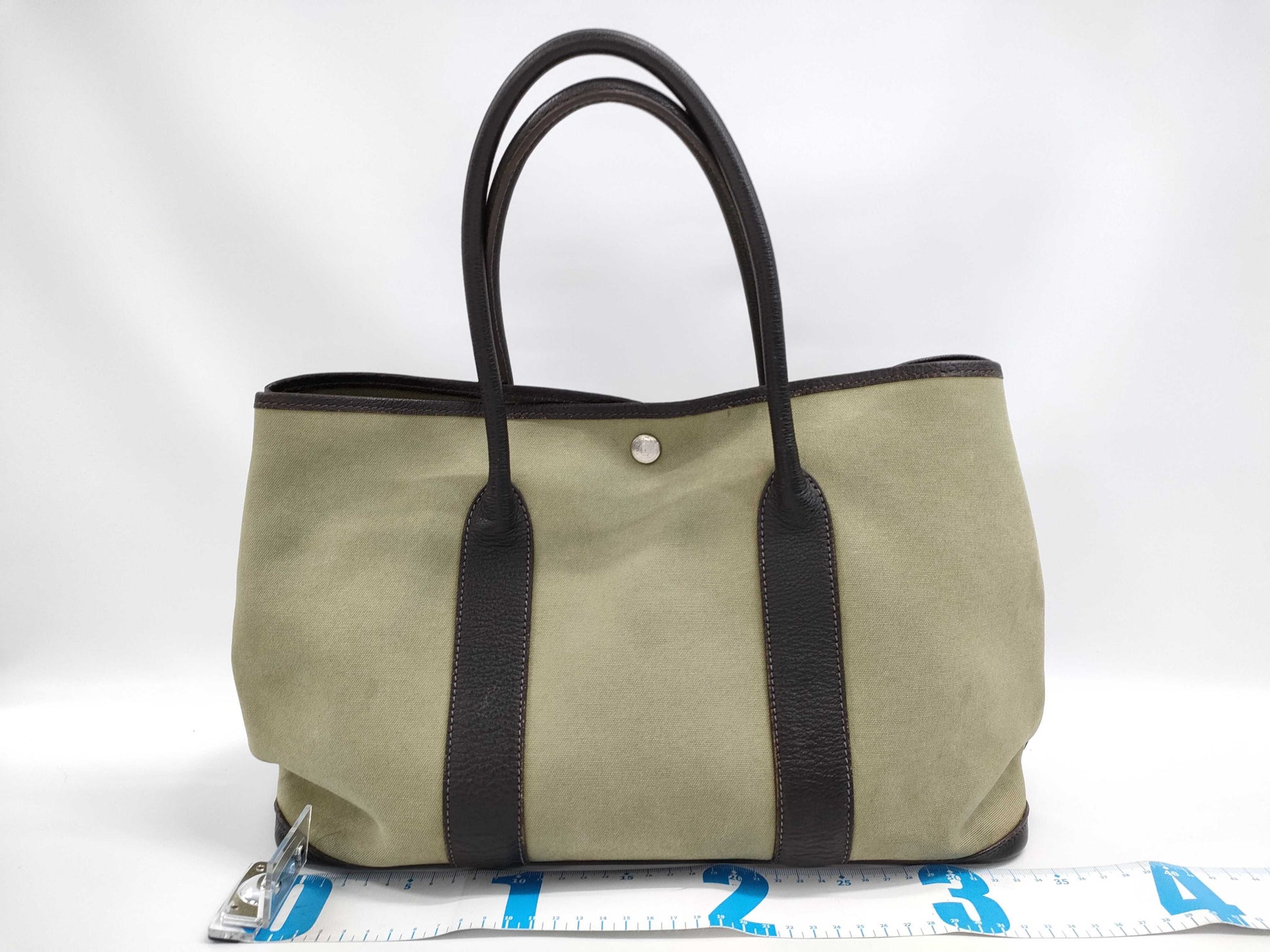 HERMES Garden Party PM Toile Offier Khaki Handbag
