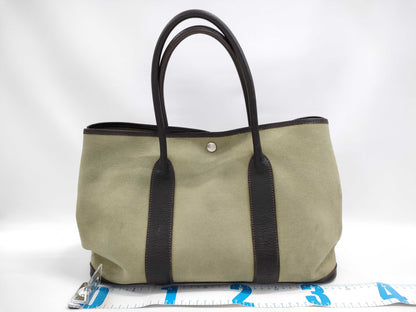 HERMES Garden Party PM Toile Offier Khaki Handbag