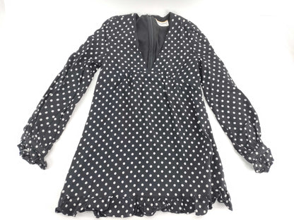 SAINT LAURENT PARIS Women's Black and White Dotted Ruffle Tunic Top