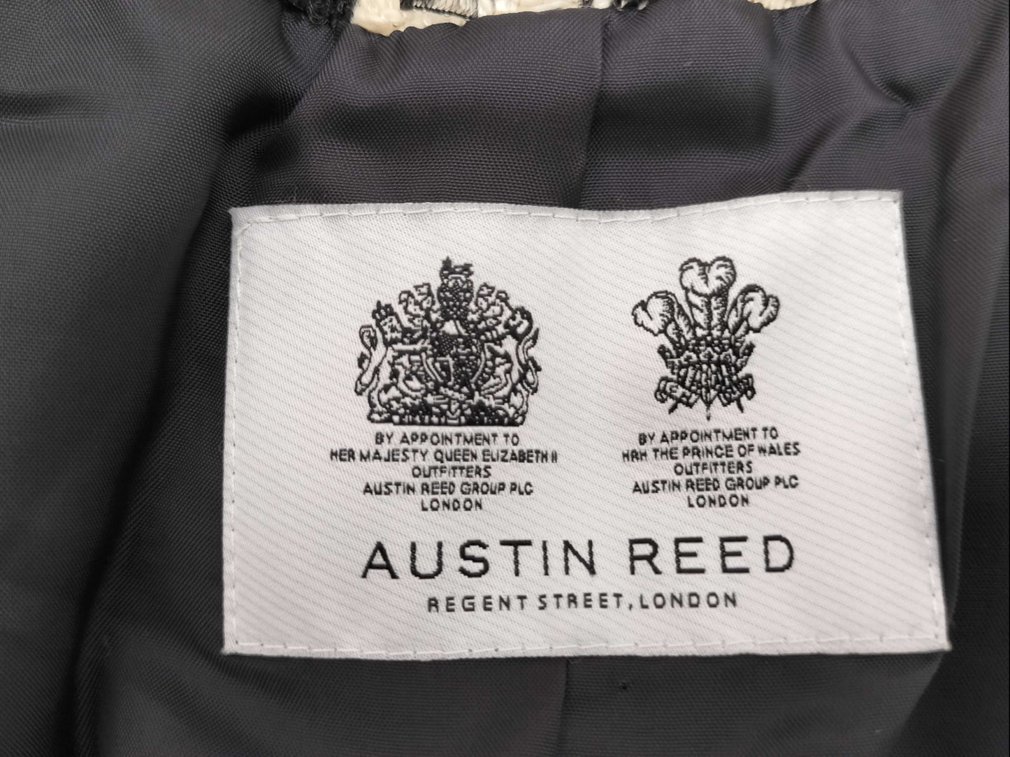 Austin Reed Collarless Jacket, Houndstooth Tweed, Ruffle, White and Black