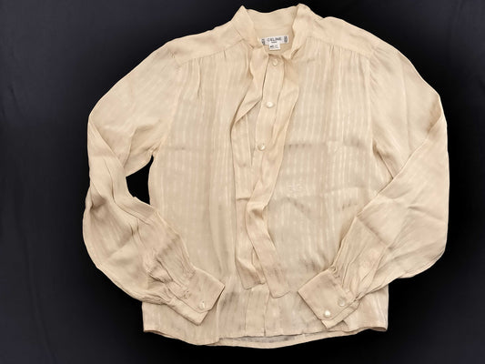 CELINE Silk Chain Print Bow Tie Blouse Shirt