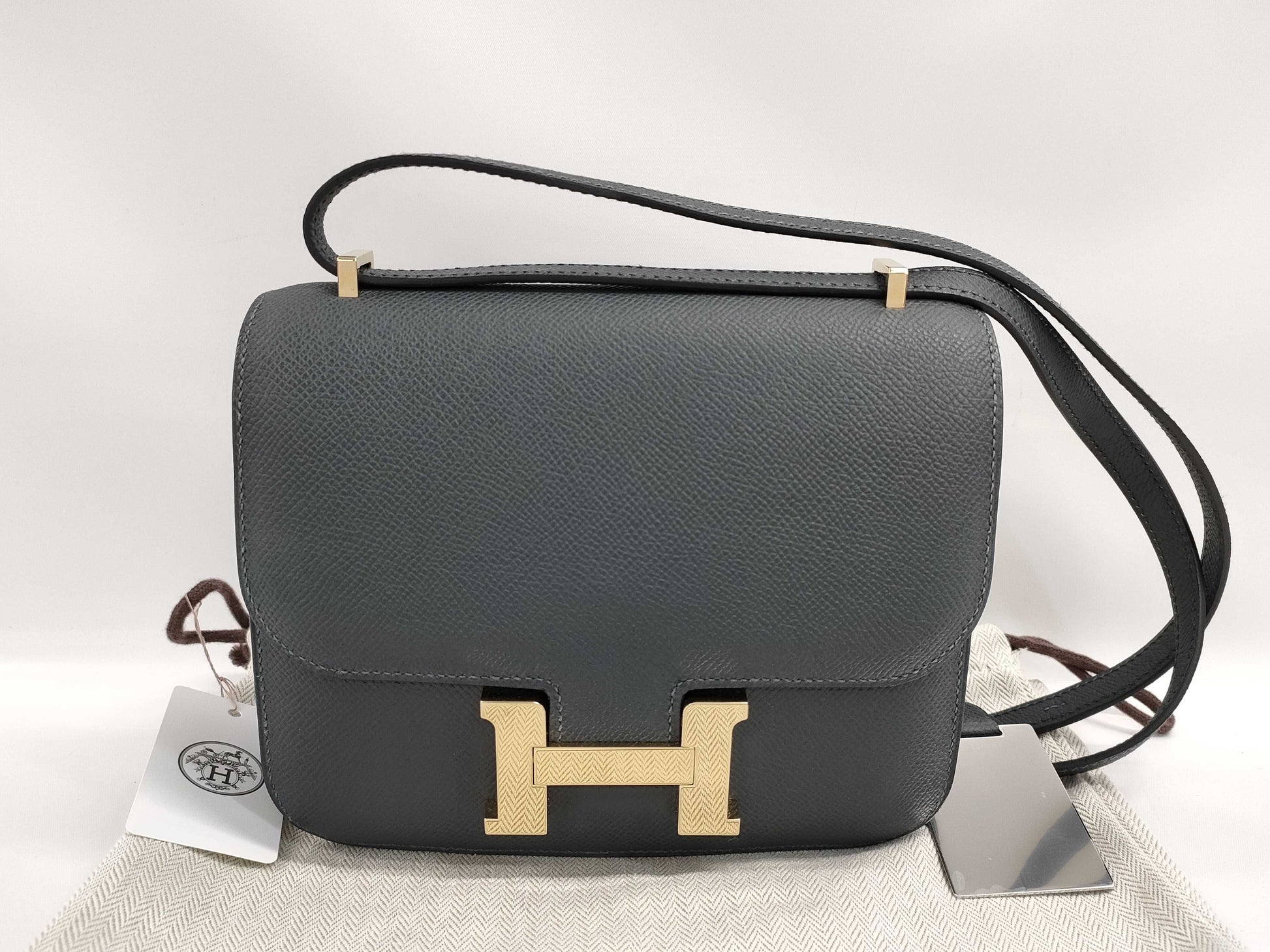 HERMES Constance Mini Epson Grimistie Shoulder Bag in Champagne Gold with Double Stamp
