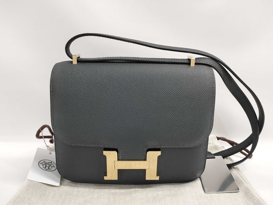 HERMES Constance Mini Epson Grimistie Shoulder Bag in Champagne Gold with Double Stamp