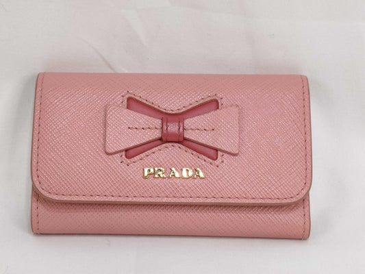 PRADA Prada Leather Ribbon 4-Ring Key Case, Pink