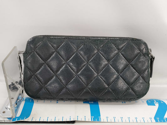 CHANEL Matelasse Chain Wallet Leather Black Shoulder Bag
