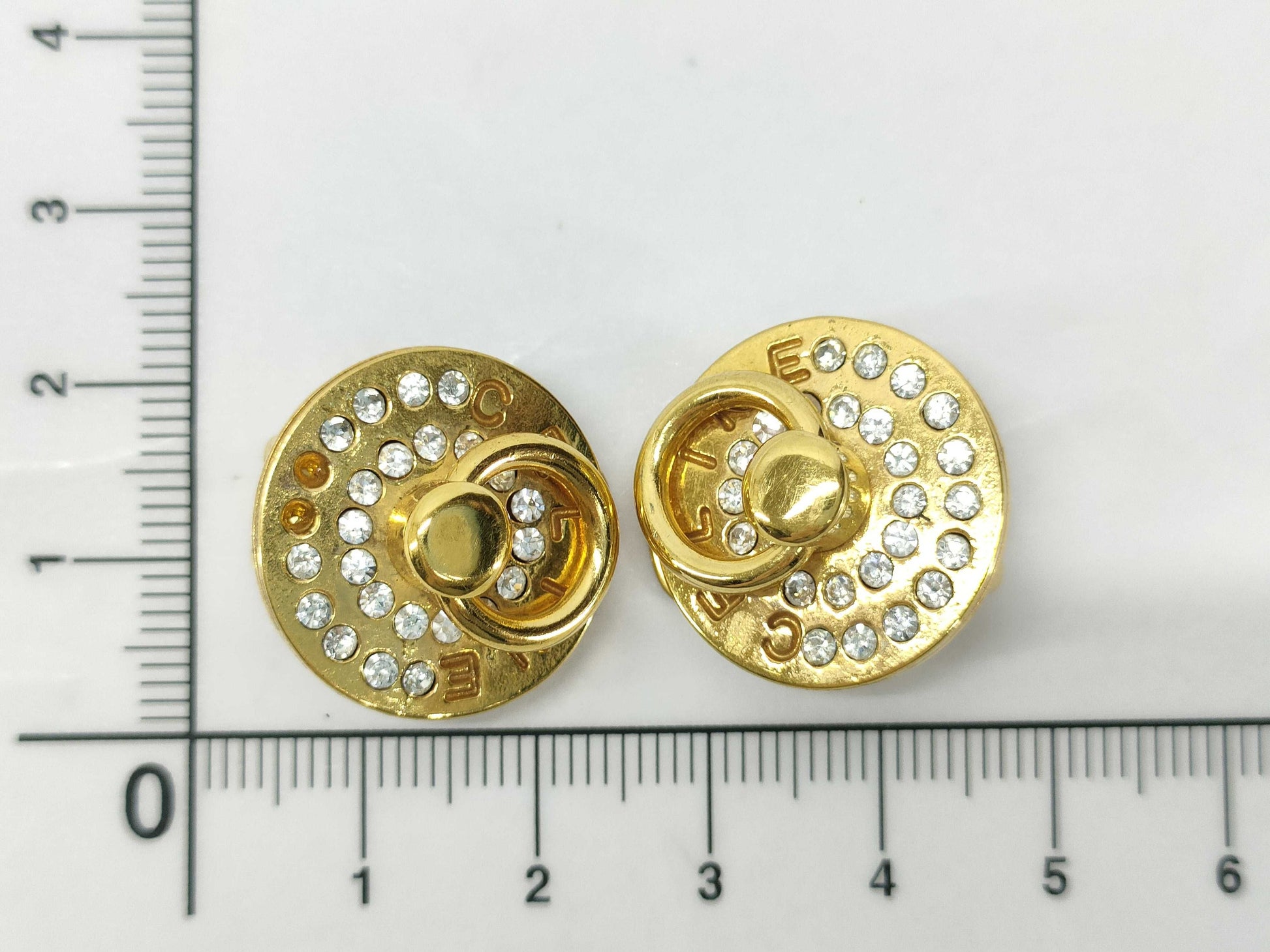 CELINE Logo Rhinestone Earrings