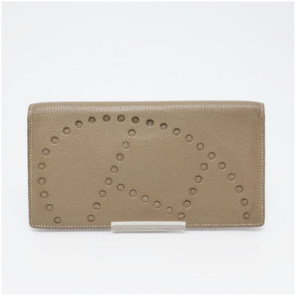 HERMES HERMES Evelyn Wallet Billfold Etoupe Chevre □N Stamp Billfold