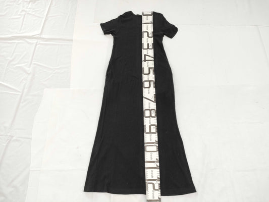 Ys for living Ys Yohji Yamamoto ribbed knit short-sleeved long dress in black
