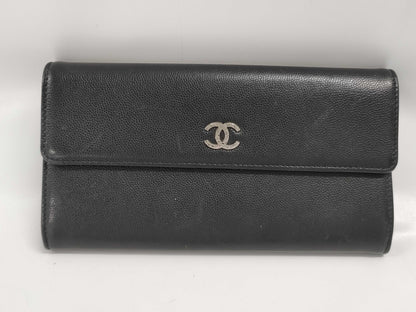 CHANEL Leather Wallet with Coco Mark, Cards, and Stickers