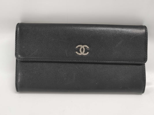 CHANEL Leather Wallet with Coco Mark, Cards, and Stickers