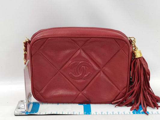CHANEL Fringe Shoulder Bag Red Shoulder Bag