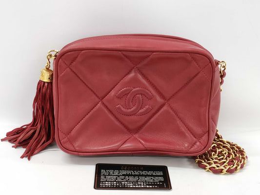 CHANEL Fringe Shoulder Bag Red Shoulder Bag