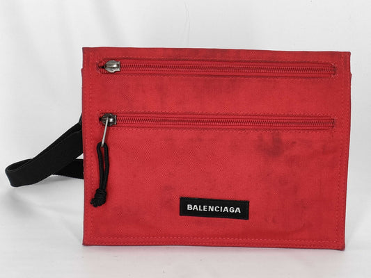 BALENCIAGA Explorer Shoulder Bag Pochette Sacoche Nylon Red Shoulder Bag