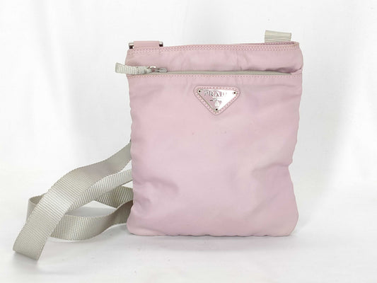 PRADA Nylon Shoulder Bag with No Gusset, Purple, Triangle Logo Plate, White Tag Included