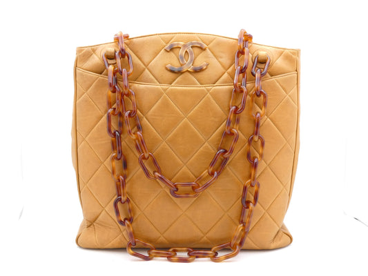CHANEL Matelasse Coco Mark Tortoiseshell Chain Tote Bag