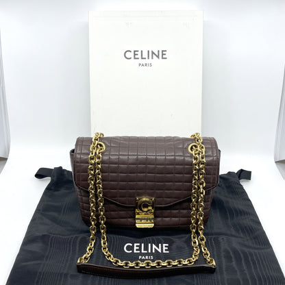 CELINE C Logo Quilted Medium Chain Shoulder Bag