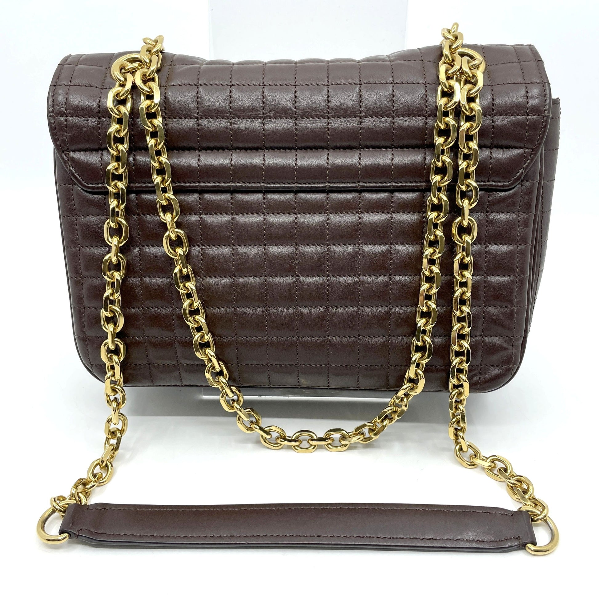 CELINE C Logo Quilted Medium Chain Shoulder Bag