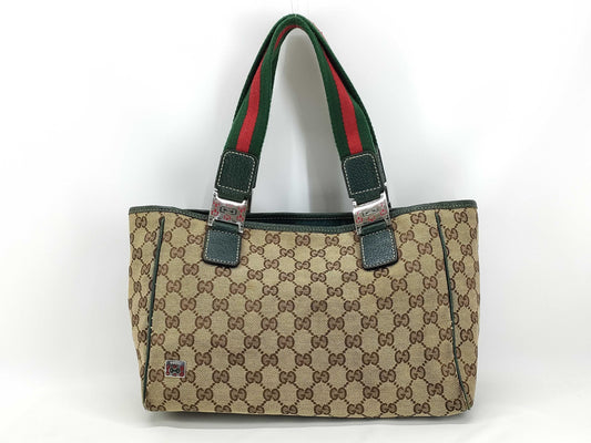 GUCCI GG Canvas Sherry Line Horsebit Tote Bag