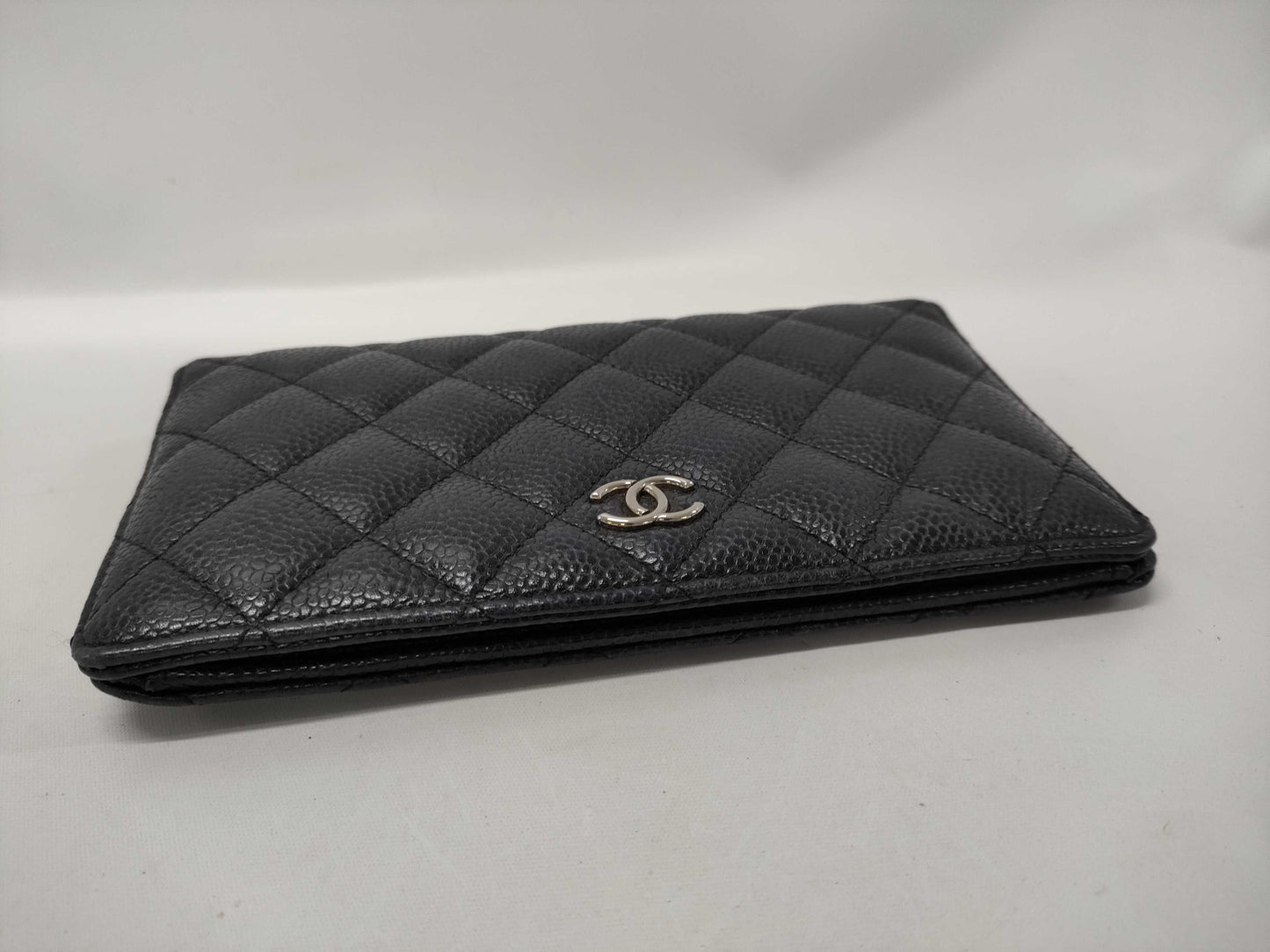 CHANEL Bi-fold Long Wallet, Caviar Leather, Silver Hardware, Black, 12 Series