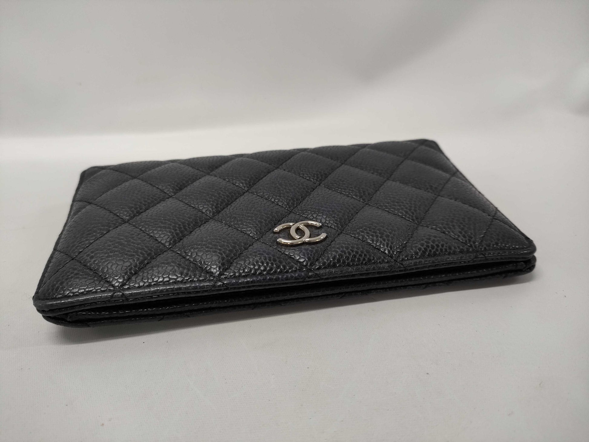 CHANEL Bi-fold Long Wallet, Caviar Leather, Silver Hardware, Black, 12 Series