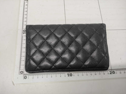 CHANEL Bi-fold Long Wallet, Caviar Leather, Silver Hardware, Black, 12 Series