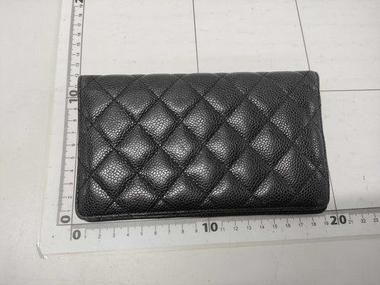 CHANEL Bi-fold Long Wallet, Caviar Leather, Silver Hardware, Black, 12 Series