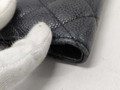 CHANEL Bi-fold Long Wallet, Caviar Leather, Silver Hardware, Black, 12 Series