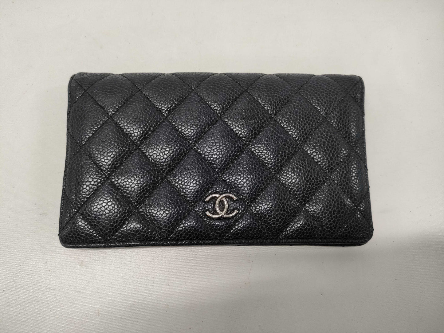 CHANEL Bi-fold Long Wallet, Caviar Leather, Silver Hardware, Black, 12 Series