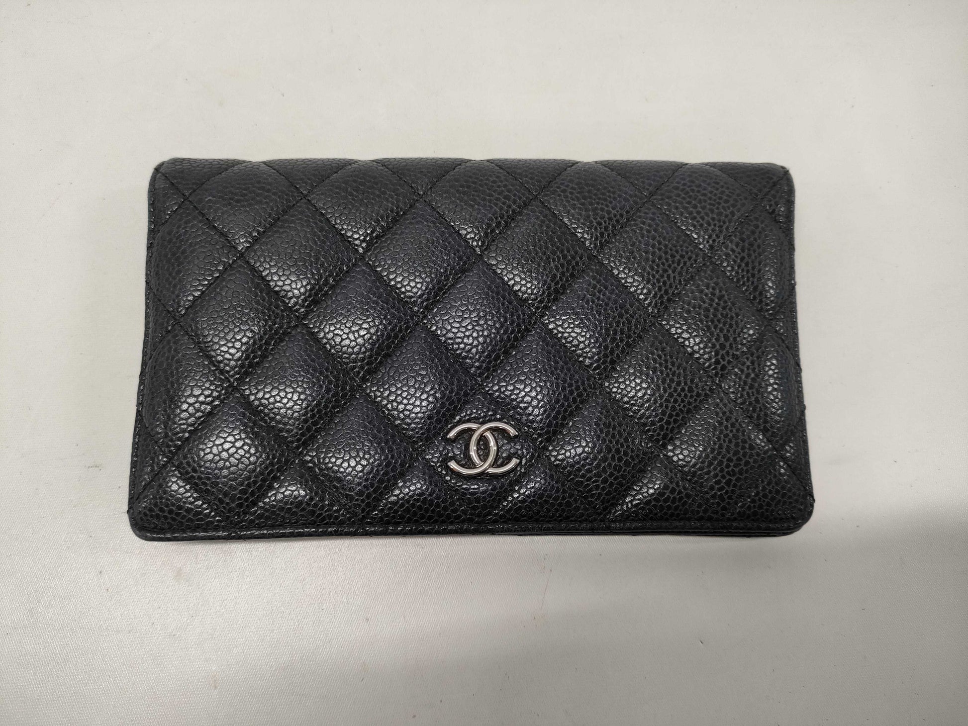 CHANEL Bi-fold Long Wallet, Caviar Leather, Silver Hardware, Black, 12 Series