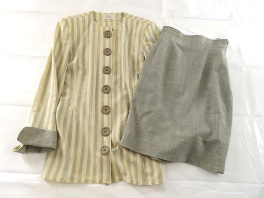 Dior Dior Set-up Suit with Collarless Jacket, Women's, Size M, Striped, Other Apparel