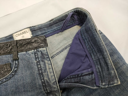 CHANEL Matelasse Leather Denim Pants, Size 38, Medium, Cotton, CHANEL Pants