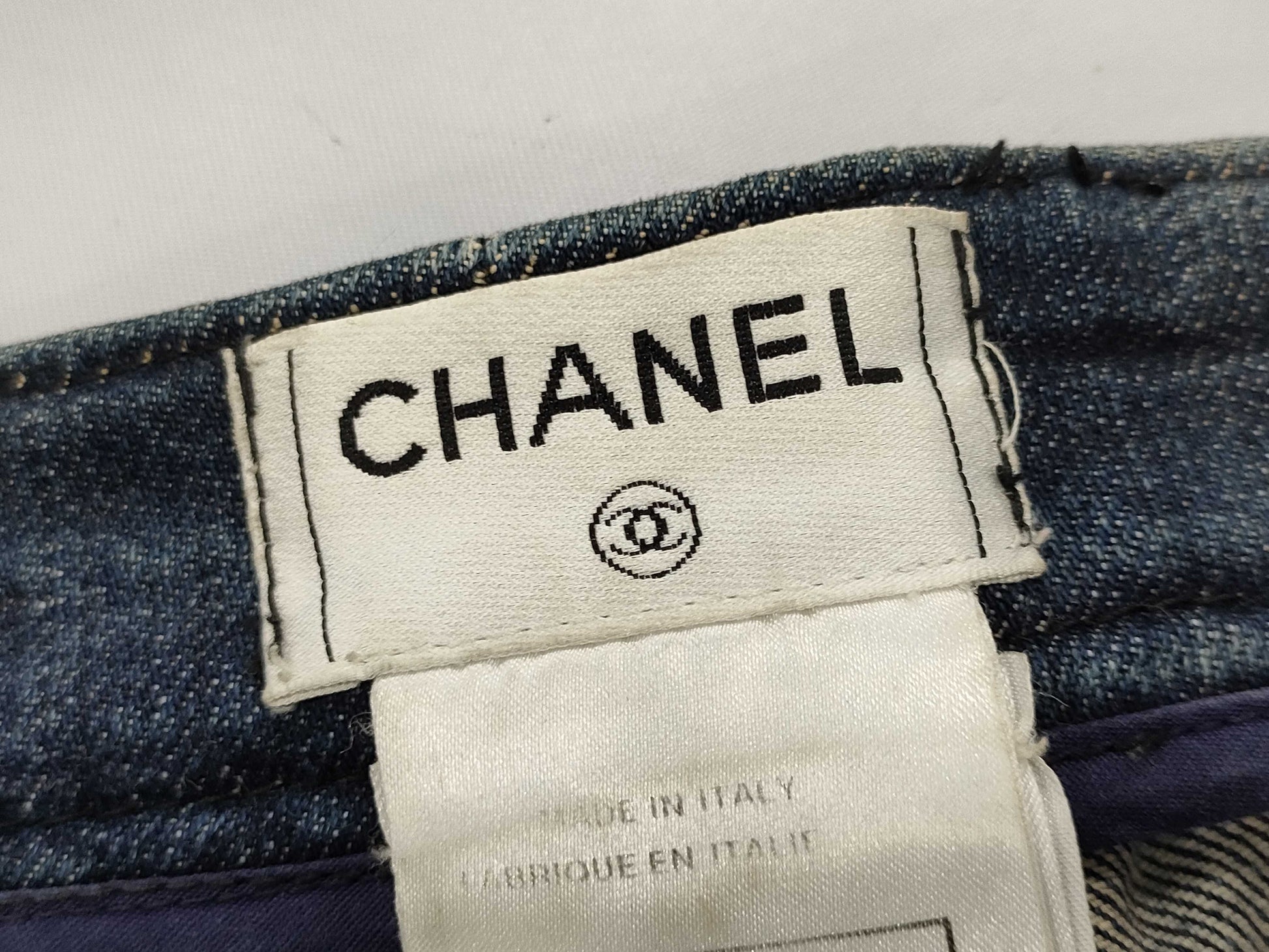 CHANEL Matelasse Leather Denim Pants, Size 38, Medium, Cotton, CHANEL Pants
