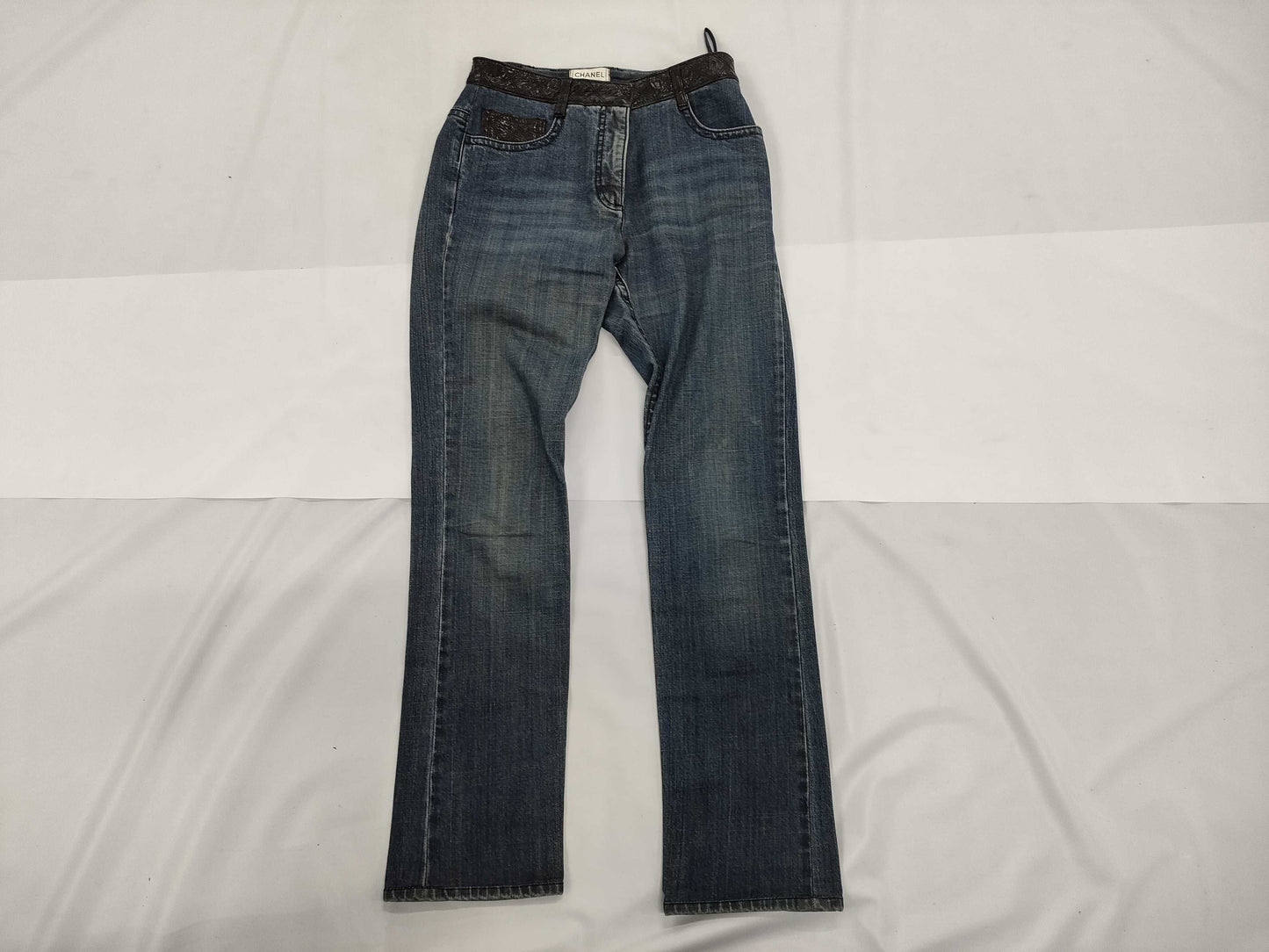 CHANEL Matelasse Leather Denim Pants, Size 38, Medium, Cotton, CHANEL Pants