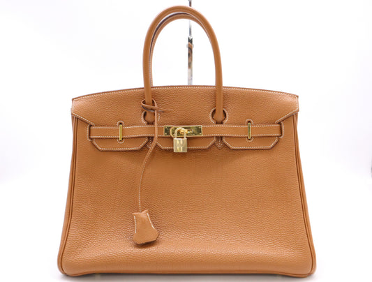 HERMES Togo Birkin 35, □I Stamp, 2005, Brown, GD Hardware, Cadena, 2 Keys, and Cloche.