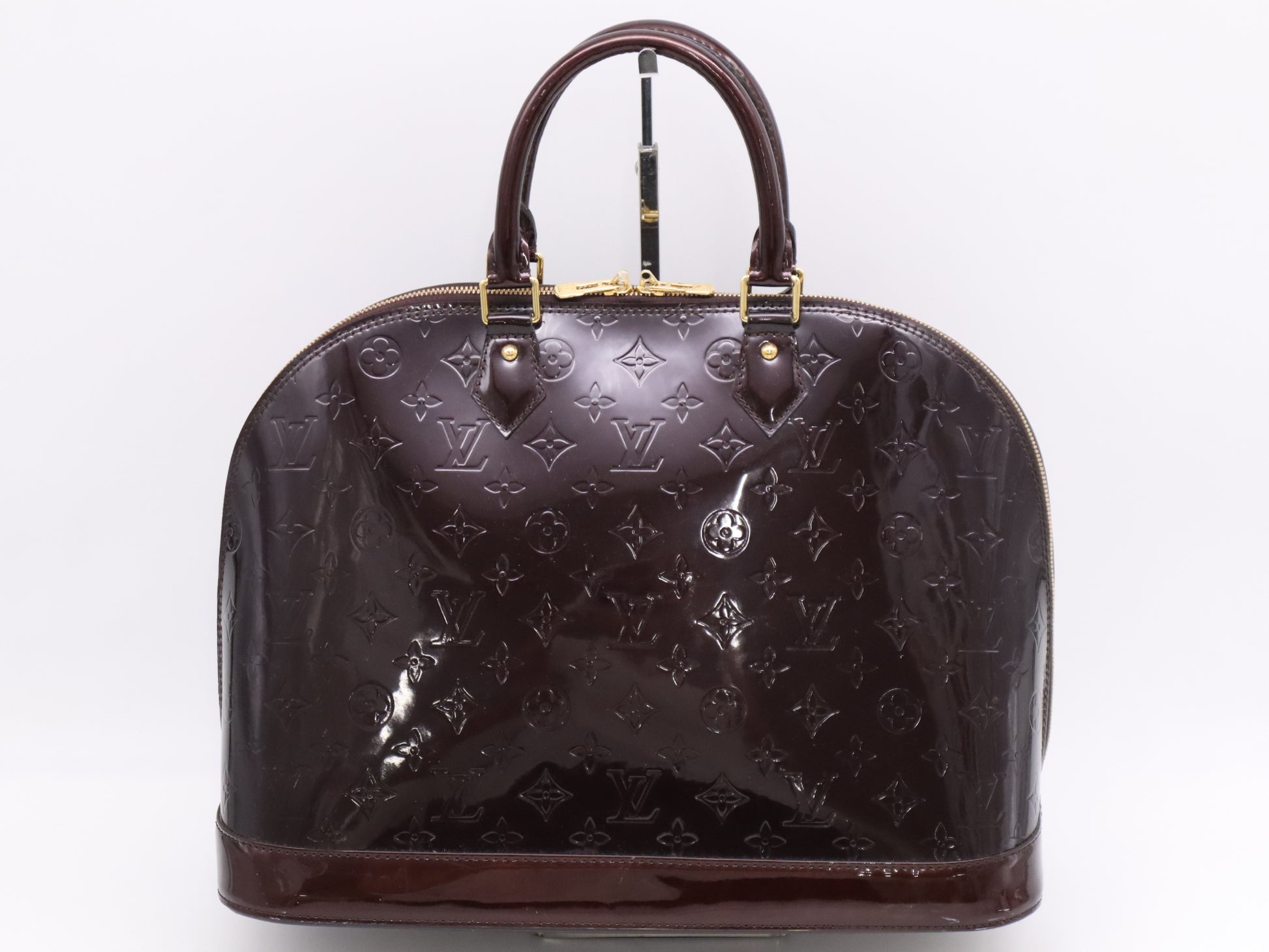 LOUIS VUITTON M93595 Vernis Alma GM Amaranth Handbag with Cloche and 2 Keys