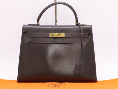 HERMES Kelly 32 Handbag, 1986, with P Stamp, GD Hardware, Dust Bag and Cloche.