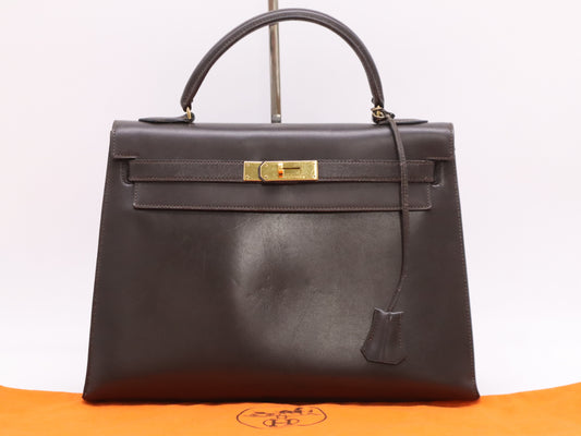 HERMES Kelly 32 Handbag, 1986, with P Stamp, GD Hardware, Dust Bag and Cloche.