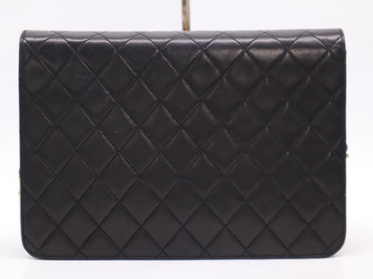 CHANEL Lambskin Matelasse 25 Single Flap Shoulder Bag with S-Chain, Push Lock, and Gold Hardware, Black