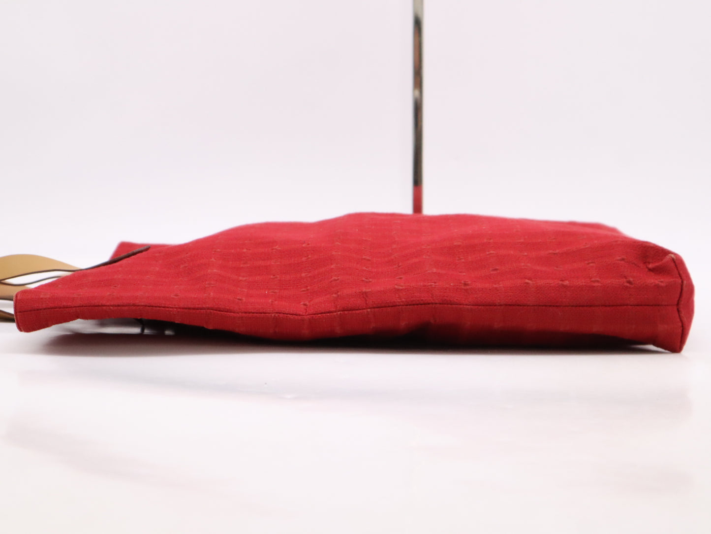 HERMES Nylon/Leather Amedaba MM Red Tote Bag with Silver Hardware