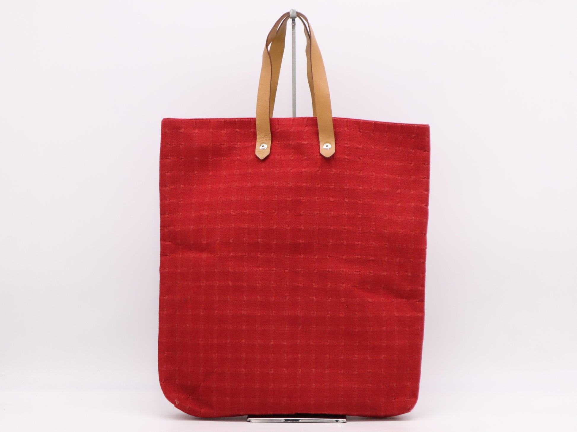 HERMES Nylon/Leather Amedaba MM Red Tote Bag with Silver Hardware