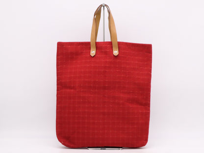 HERMES Nylon/Leather Amedaba MM Red Tote Bag with Silver Hardware